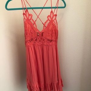 Coral Lace Bralette Mini Dress